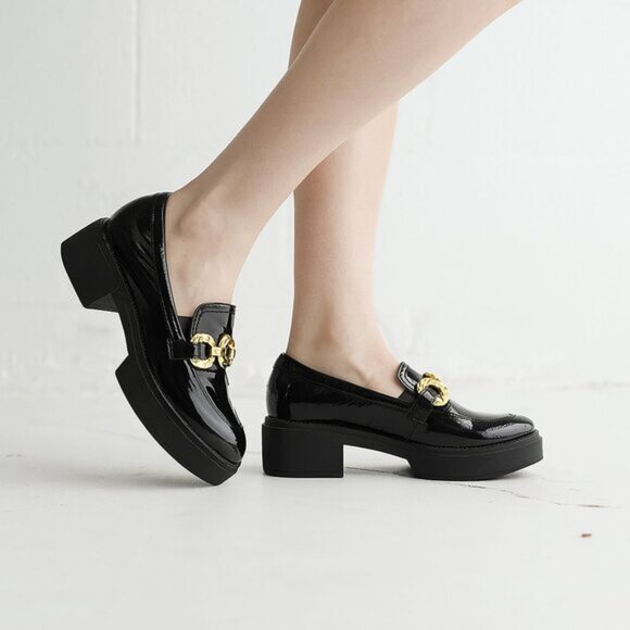 NEW DOLCE VITA Leather Sheena Midnight Patent Loafers in black for women 1125 3t - Picture 2 of 8